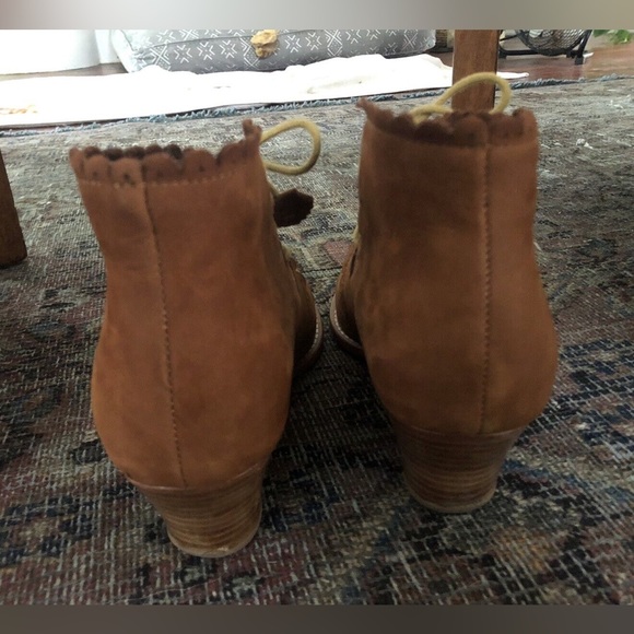 F-Troupe Cutout Tan Leather Bootie W/Scallops Lace Up Sz 40 Anthropologie - Picture 6 of 9